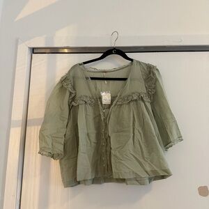Free People Light Green Ruffle Top